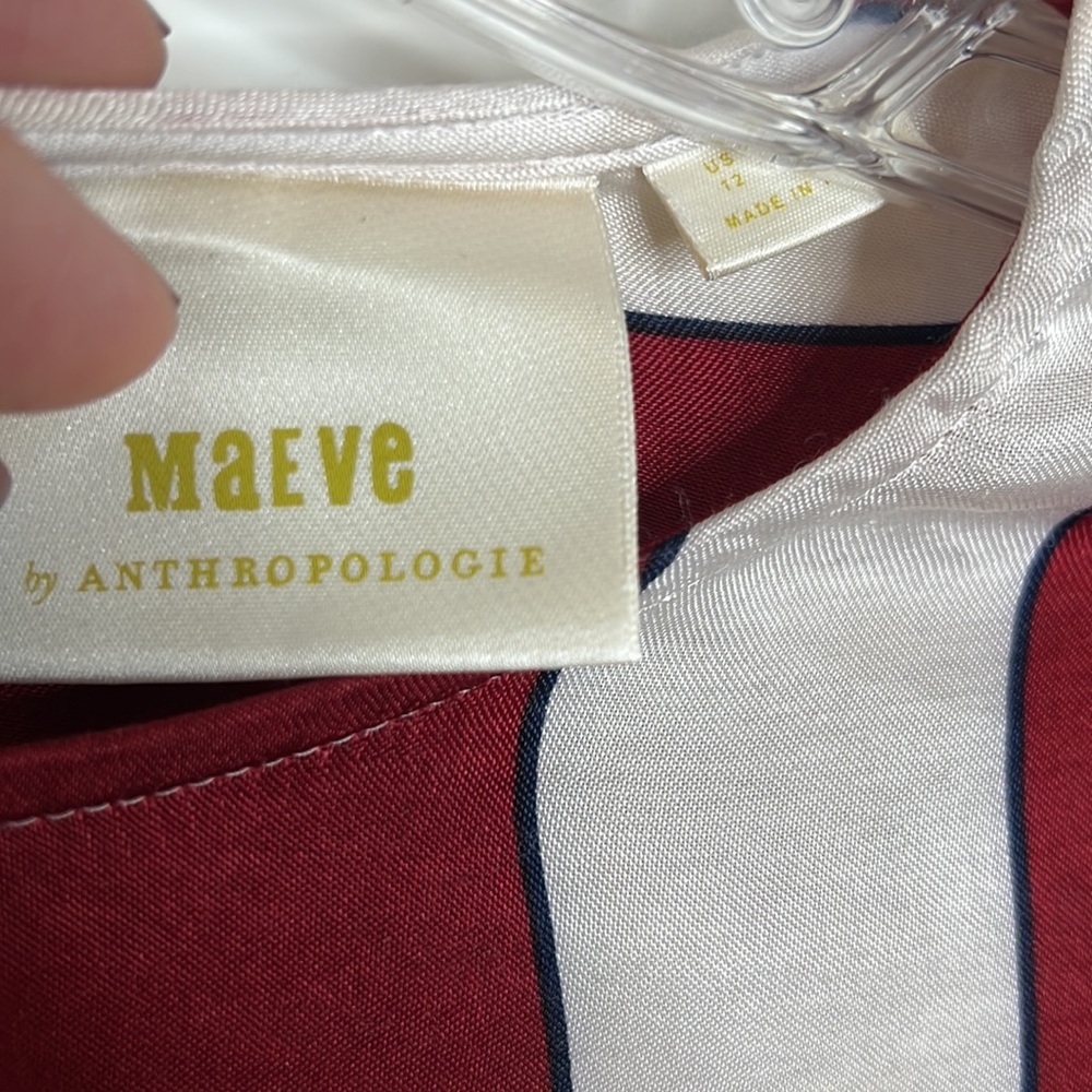 🛍️Red White Stripe Anthropologie Maeve 3/4 sleeve blouse sz 12 - Picture 5 of 7